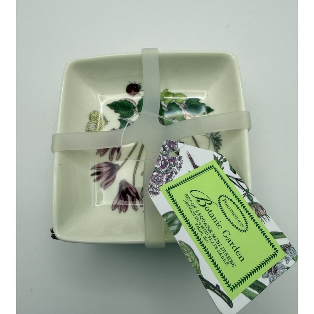 Portmeirion Botanic Garden 3" Mini Square Dish (Set of 4) Assorted Florals Motif